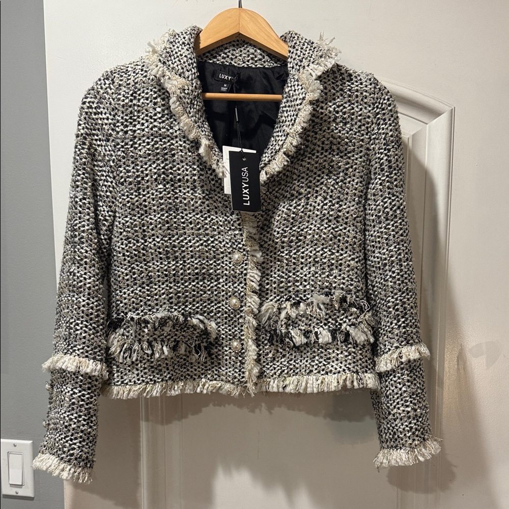 Women's Black and White Tweed Jacket